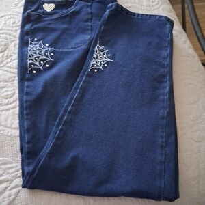 Quacker Factory Blue Straight Leg Jeans with Silver Embellishments